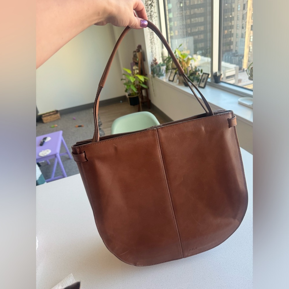 Able Brown Leather Tote Shoulder Bag
